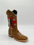 Bota Vaquera de Dama White Diamonds – Red Floral Leather Ranchero Boots