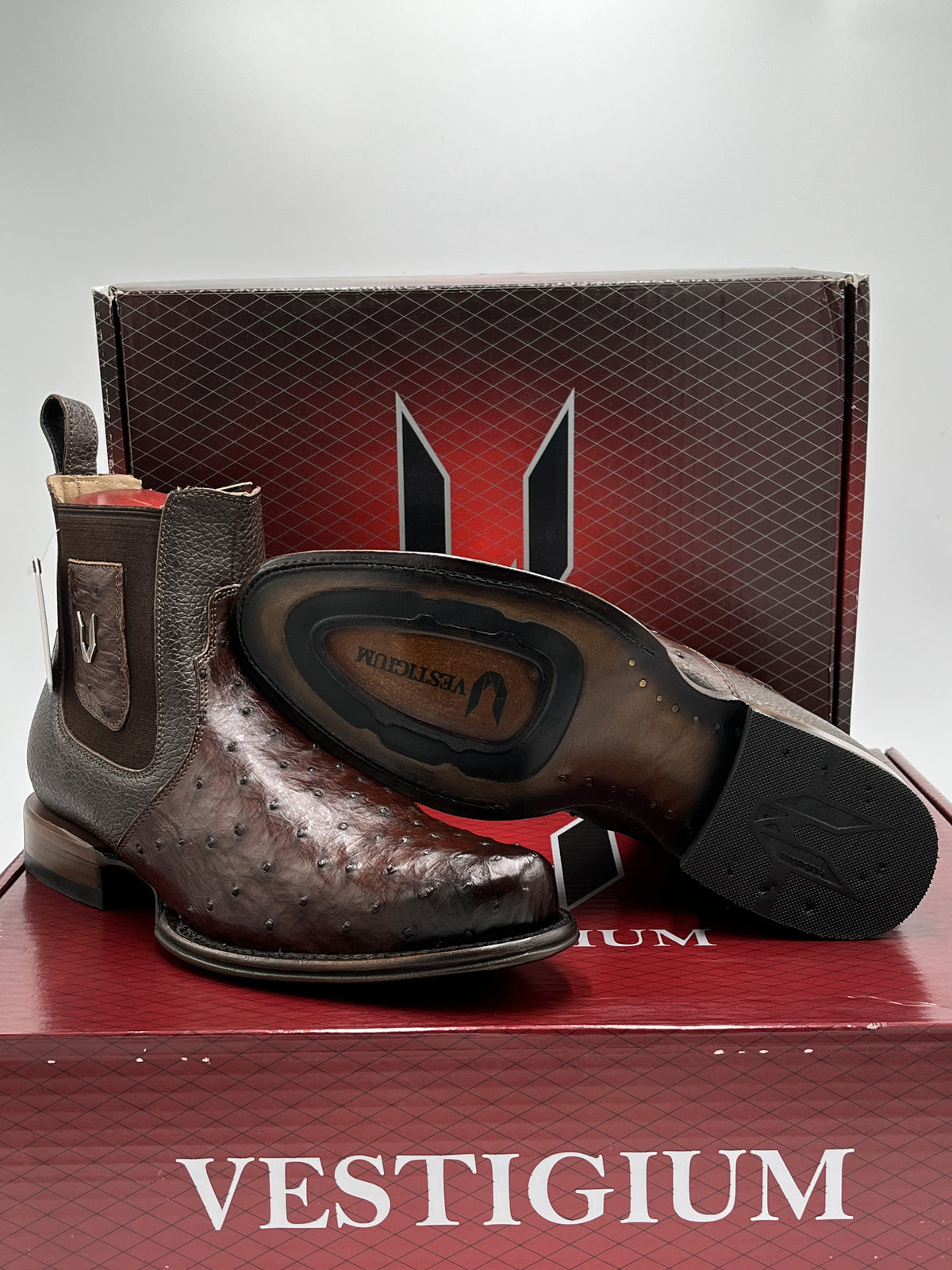 Vestigium Milan Ostrich Leather Charro Boots – Coffee & Black