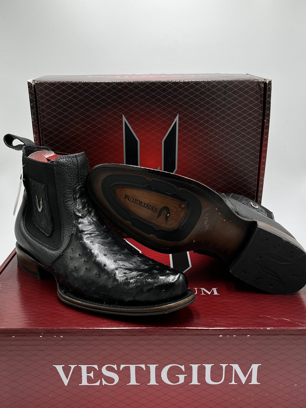 Vestigium Milan Ostrich Leather Charro Boots – Coffee & Black