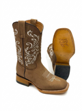 Calzatti Women's Kiara Floral Embroidered Nobuck Square Toe Western Boots