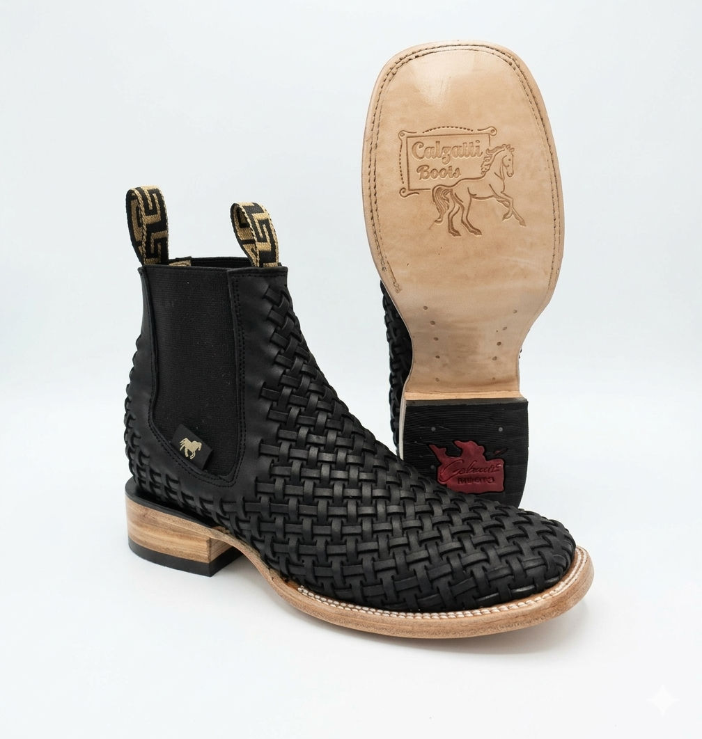 Calzatti Men's Tejido Hand-Woven Leather Chelsea Botines