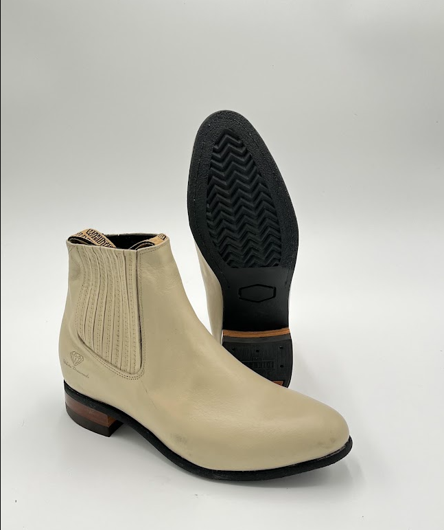 White Diamond Premium Leather Western Ankle Boots with Rubber Sole