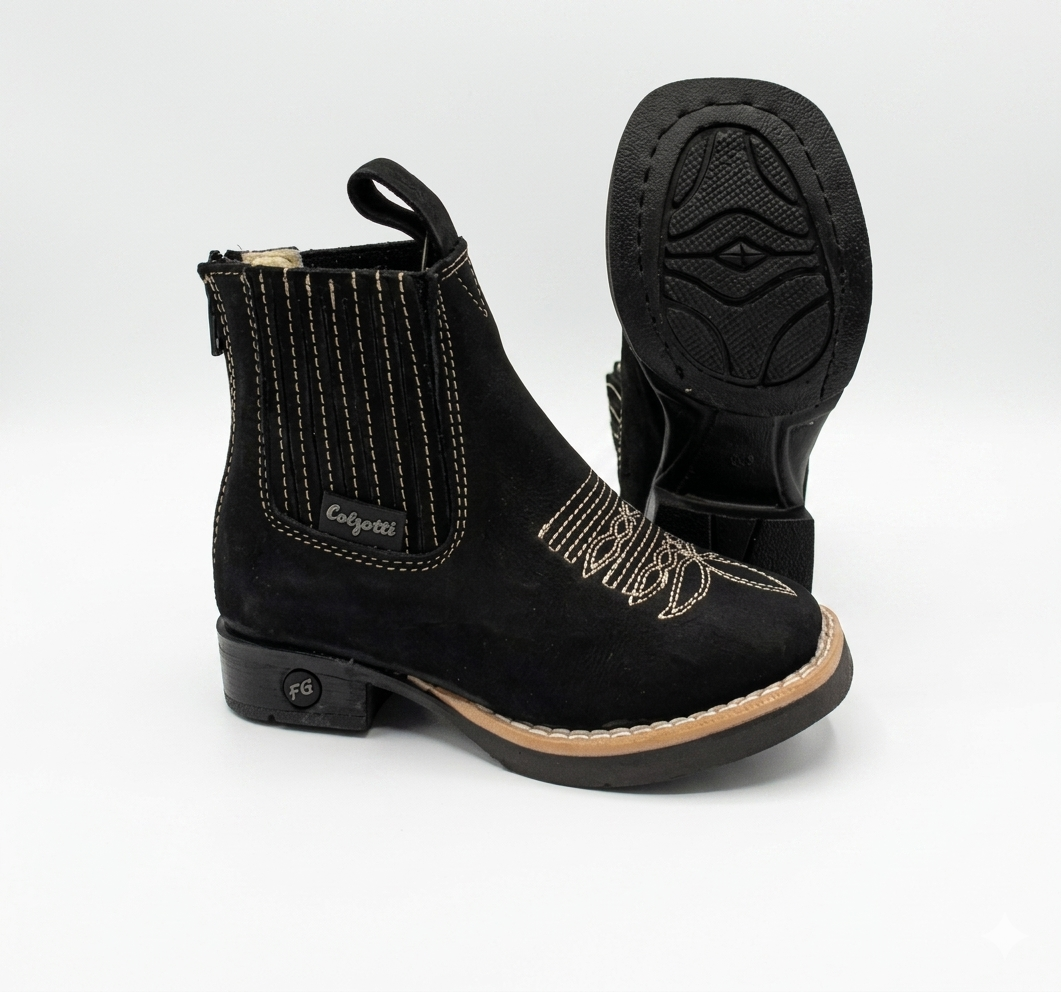Calzatti Kids' Zippered Western Boot – Negro/Floter