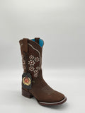 El Chaparral Andrea – Women’s Brown Floral Embroidered Square Toe Western Boots