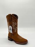Frontera Boots – Women’s Tan Suede Floral Embroidered Square Toe Western Boots