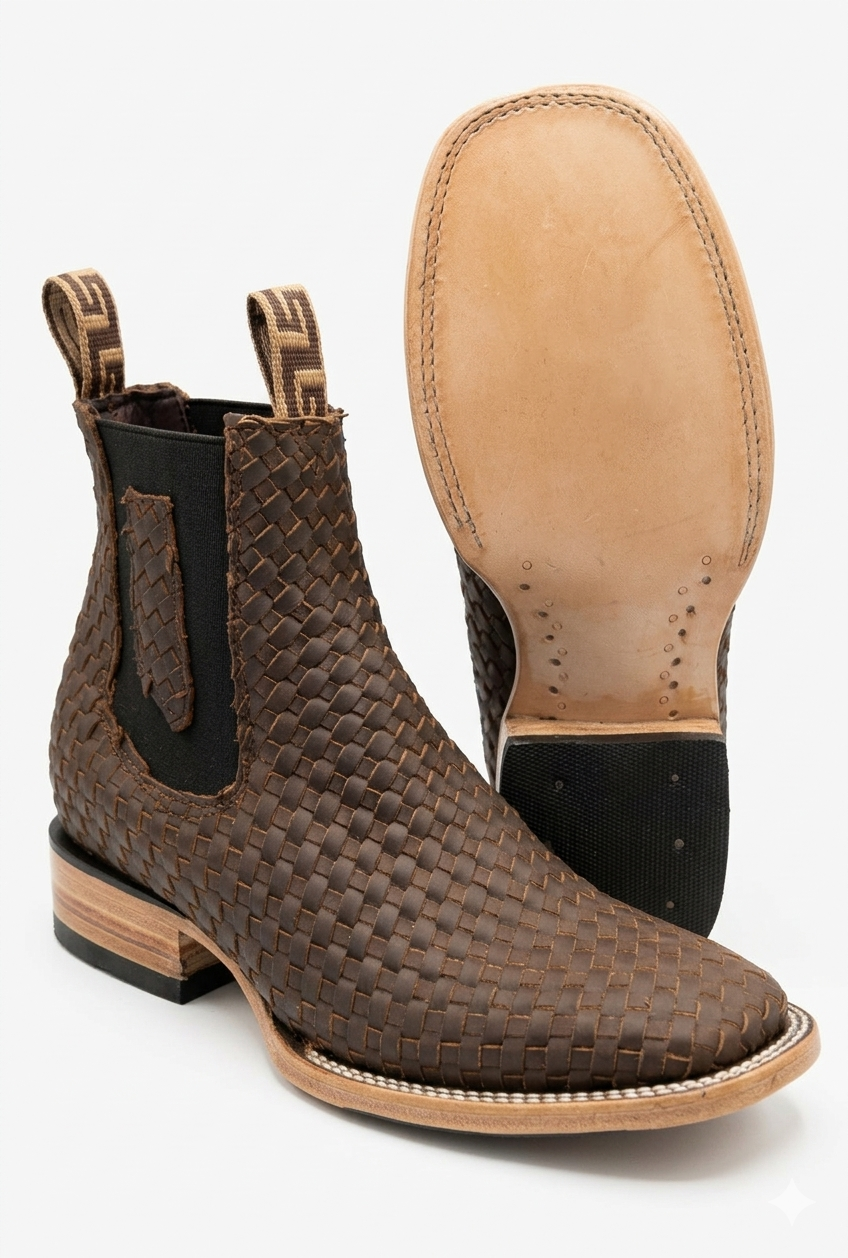 Calzatti Men's Tejido Hand-Woven Leather Chelsea Botines