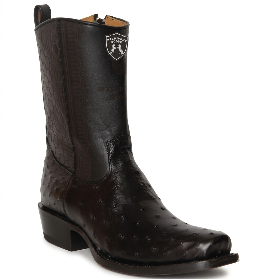 Wild West Men's H57BH Ostrich 7X Toe Zippered Western Botines