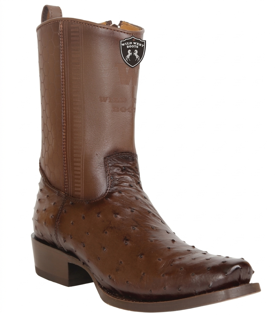 Wild West Men's H57BH Ostrich 7X Toe Zippered Western Botines