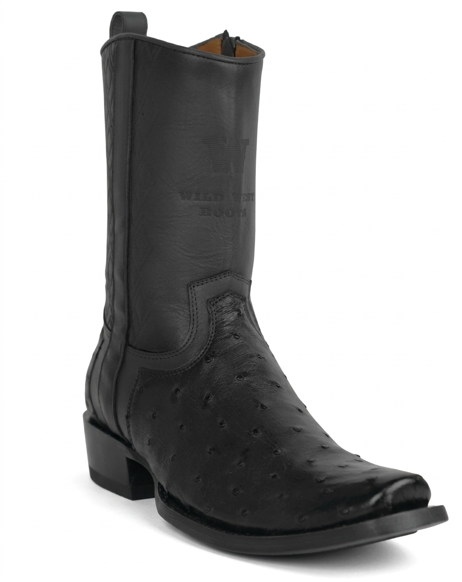 Botas Western para Hombre H74BH de Avestruz con Pluma Completa Dubai Cutter con Punta