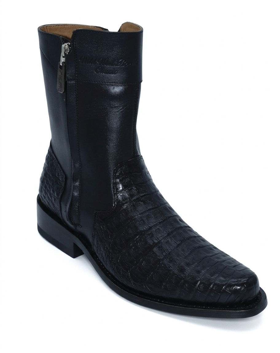 Wild West Men's H78B2 Exotic Caiman Belly Milan Double Zipper Western Botines