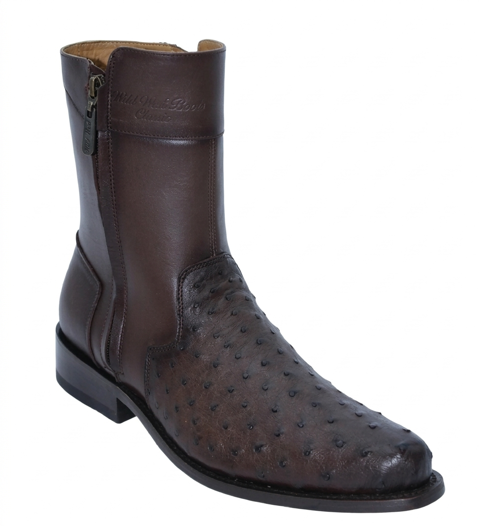 Wild West Men's H78B2 Exotic Ostrich Milan Double Zipper Western Botines