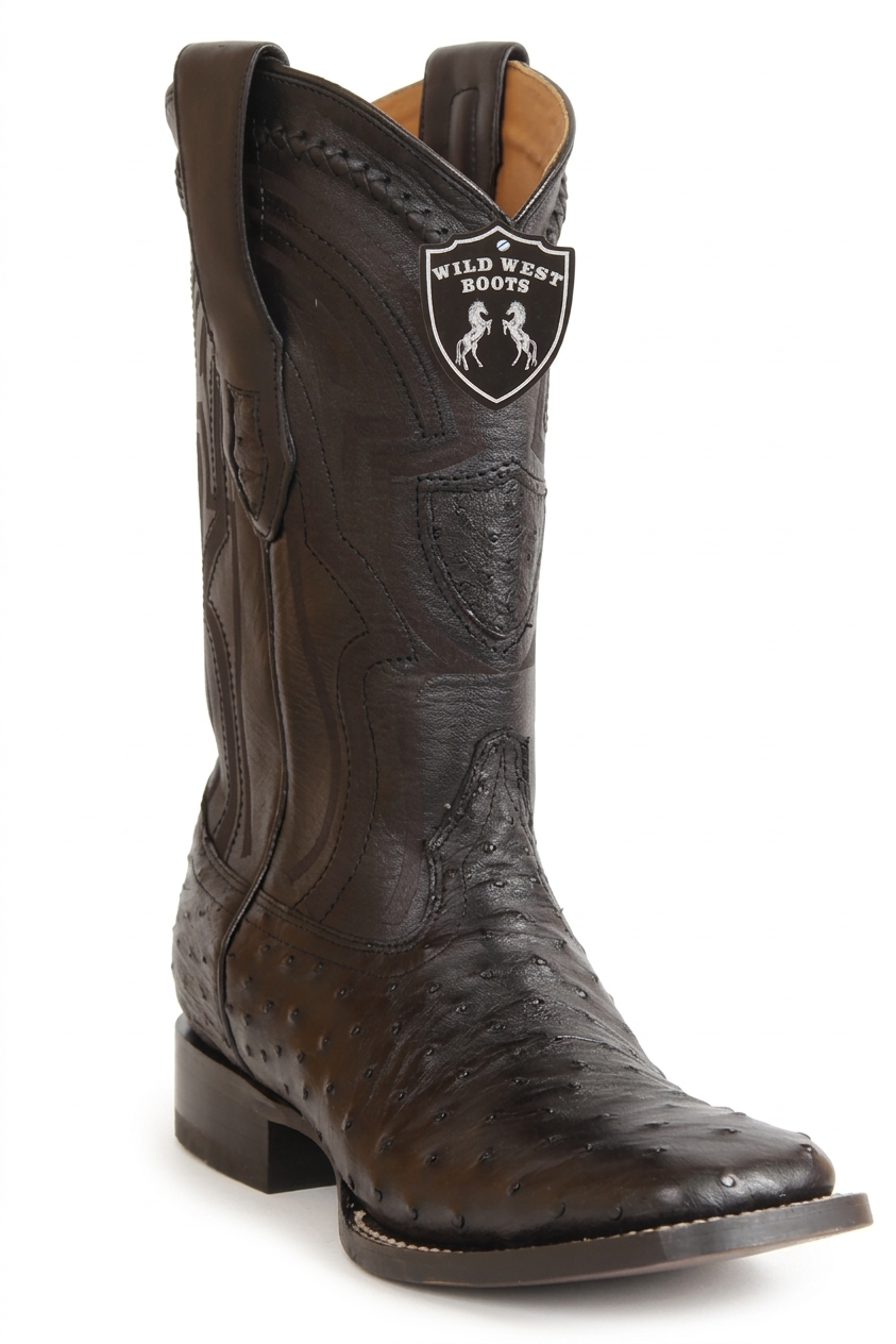 Wild West Men's Ostrich H824L Ranch Toe Western Boots