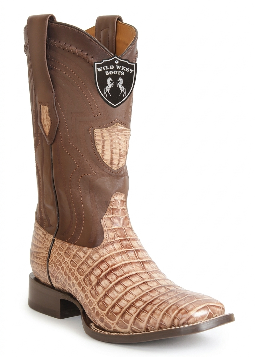 Moka cowboy boot with 'Wild West Boots' logo on a white background