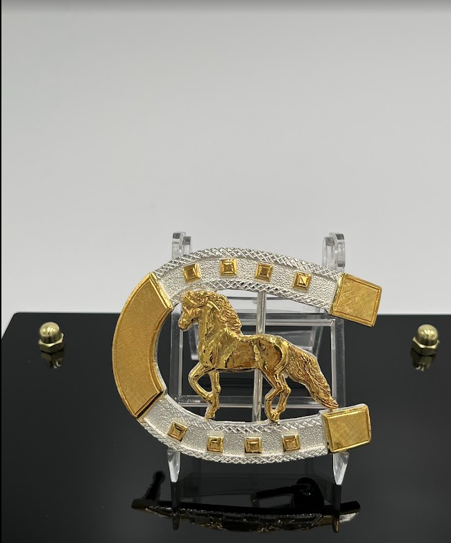Two-Tone Cutout Horseshoe & Prancing Horse Western Belt Buckle