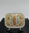 Two-Tone Saint Jude "San Judas Tadeo" Western Belt Buckle with Green Crystal Accents