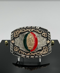Three-Tone Mexican Flag Our Lady of Guadalupe Western Belt Buckle