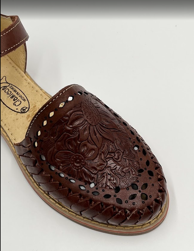 Handcrafted Leather Mexican Huarache Sandals – Floral Embossed Edition