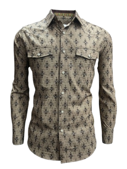 Lamasini Men's Black-Gold Metallic Geometric Snap Shirt- LAM2024