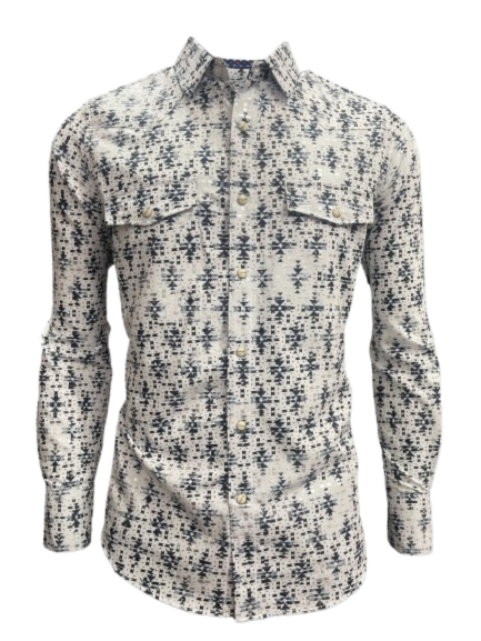 Lamasini Men's Black-Gold Metallic Geometric Snap Shirt- LAM2024