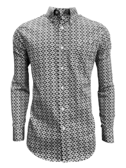 Lamasini Men's Geometric Diamond Print Button-Down- LAM2031