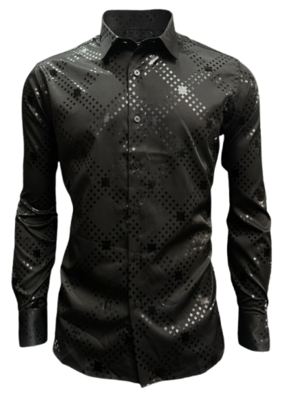 Lamasini Men's Modern Geometric Pixel Diamond Shirt- LAM4479