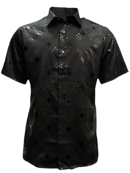 Lamasini Men's Modern Geometric Pixel Diamond Shirt- LAM4479