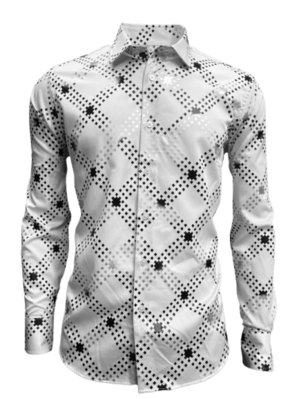 Lamasini Men's Modern Geometric Pixel Diamond Shirt- LAM4479