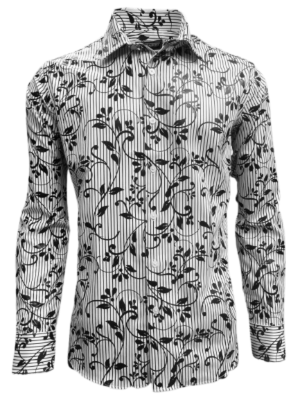 Lamasini Men's Floral Vine Pinstripe Luxury Shirt- LAM4480