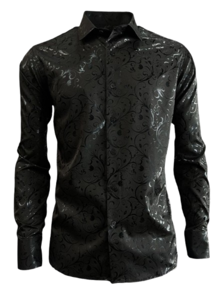 Lamasini Men's Premium Floral Scrollwork Luxury Shirt- LAM4483