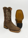 Calzatti Women's Sara Rosa Floral Embroidered Nobuck Square Toe Western Boots