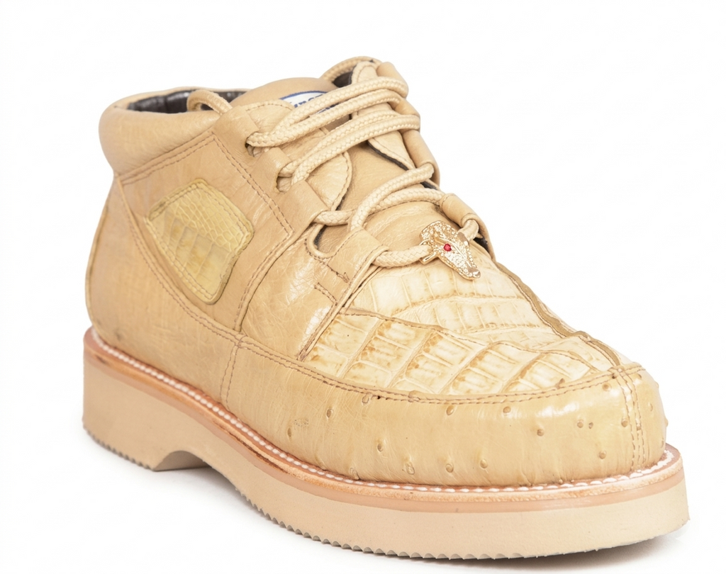 Zapatos Casual para Hombre Wild West Estilo 1 de Caimán Exótico y Avestruz con Pluma Completa