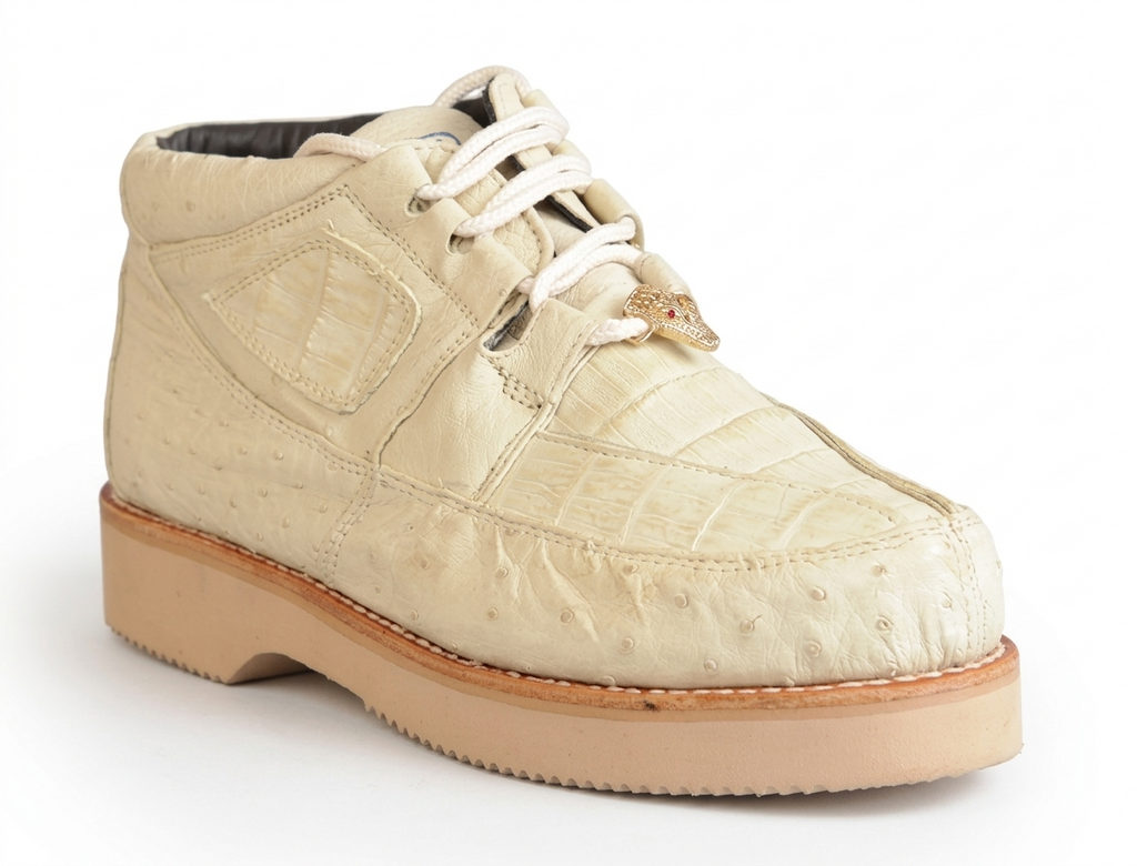 Zapatos Casual para Hombre Wild West Estilo 1 de Caimán Exótico y Avestruz con Pluma Completa