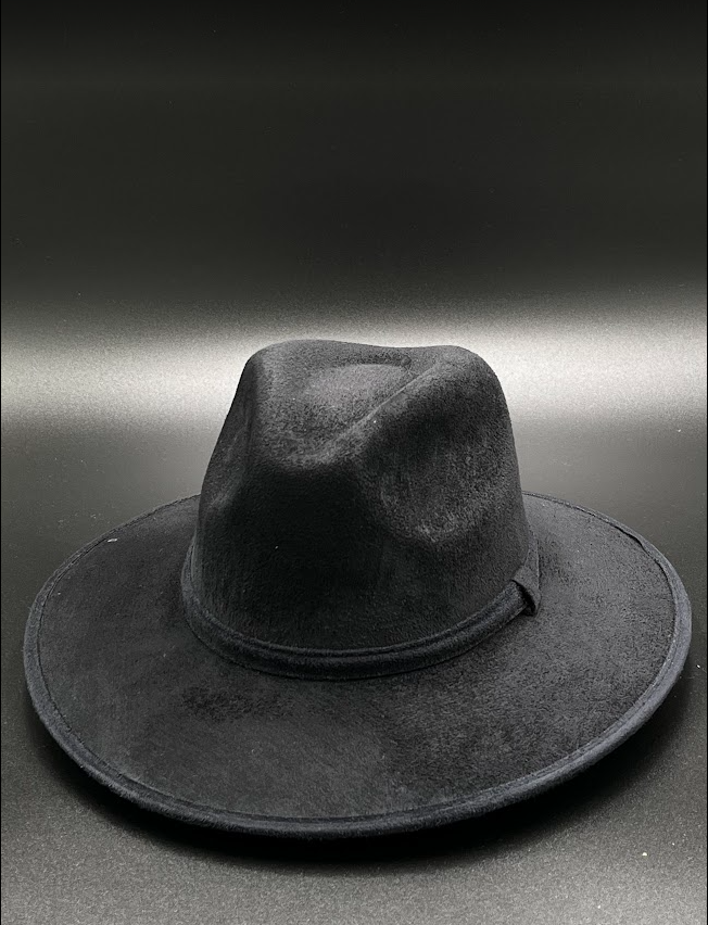 Black Suede Wide-Brim Fedora Hat – Classic Western Style